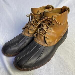 LL Bean Duck Boots Mens Size 11 N Brown Ankle 6-Inch Unlined Lace Up Leather